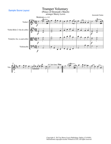 TRUMPET VOLUNTARY (The Prince of Denmark's March) Jeremiah Clarke  String Trio, Intermediate Level f (arr. Sherry Lewis Publishing)
