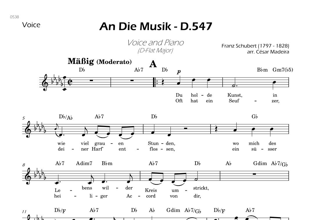An Die Musik - Lead Sheet - Db Major (arr. César Madeira)