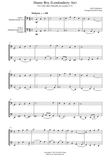 Danny Boy (Londonderry Air) (for cello duet, suitable for grades 2-5) (arr. Edwin Sung)