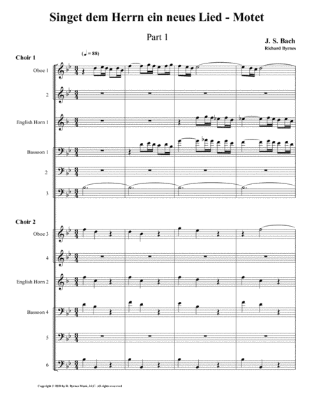 Singet dem Herrn ein neues Lied Motet, Part 1 by J.S. Bach (Double Double-reed Choir) (arr. Richard Byrnes)