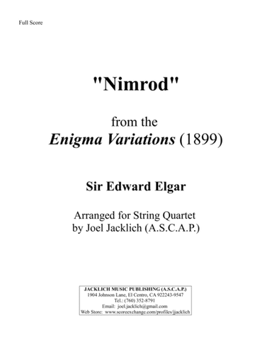Nimrod from the Enigma Variations (for String Quartet) (arr. Joel Jacklich (ASCAP))