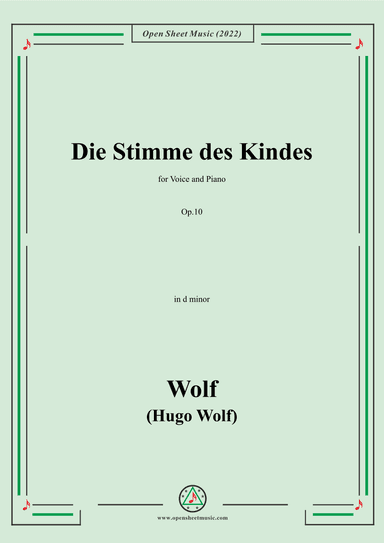 Wolf-Die Stimme des Kindes,in d minor,Op.10(IHW 39) (arr. OSM Press)