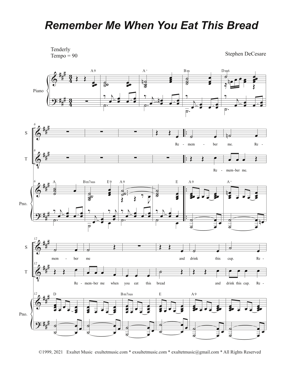 Remember Me When You Eat This Bread (Duet for Soprano and Tenor solo)