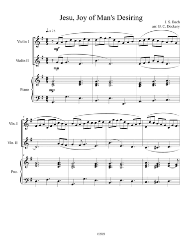 Jesu, Joy of Man's Desiring (Violin Duet) with optional piano accompaniment (arr. B. C. Dockery)