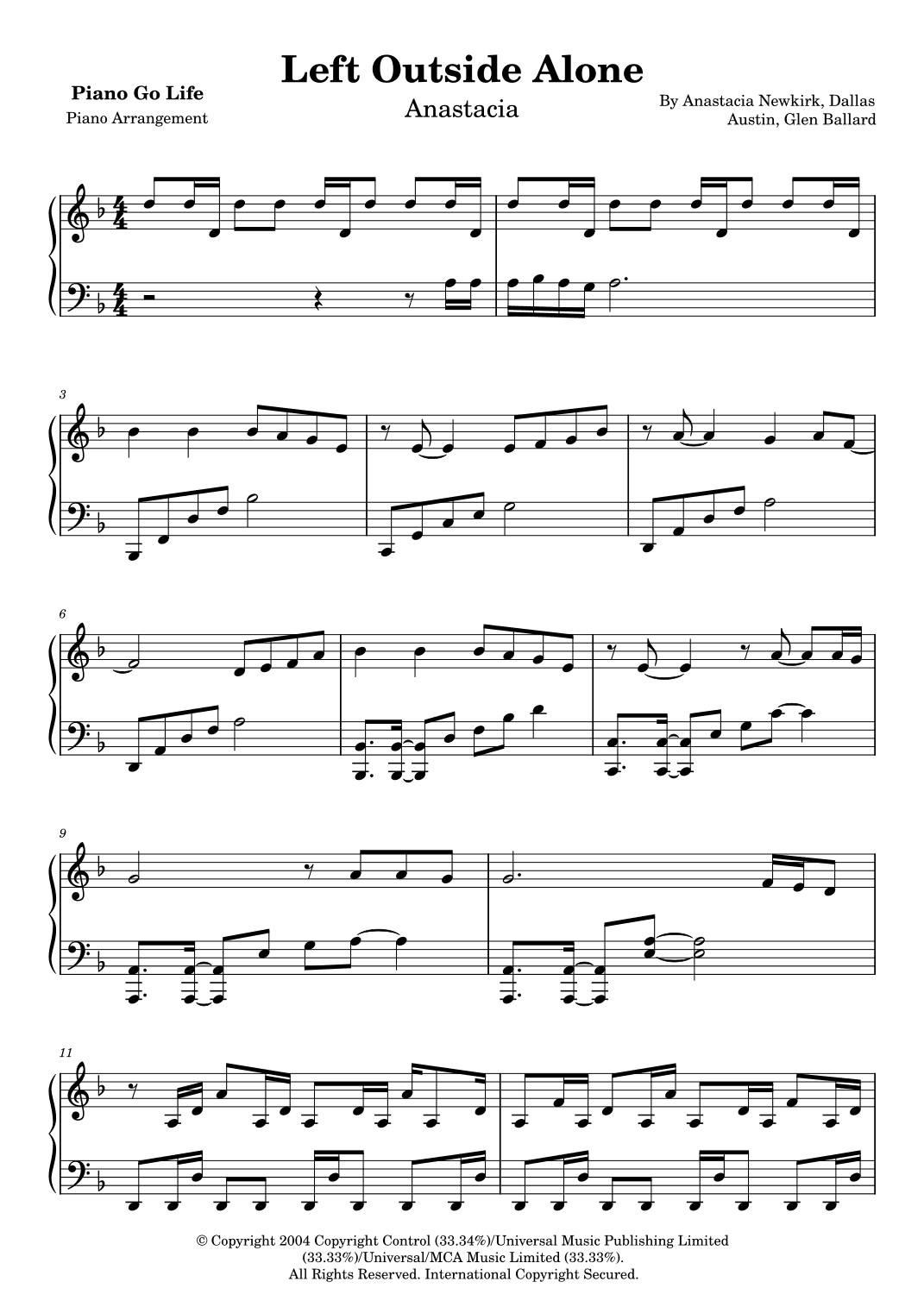 Left Outside Alone (arr. Piano Go Life)
