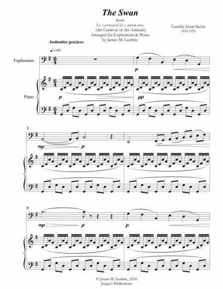 Saint-Saens: The Swan for Euphonium & Piano (arr. James M. Guthrie, ASCAP)