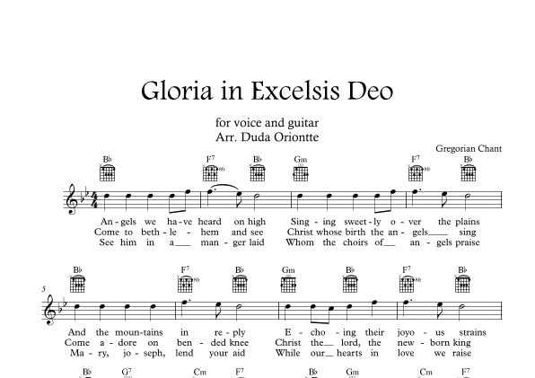Gloria in excelsis Deo (Bb major  - TABS - with lyrics) (arr. Duda Oriontte)