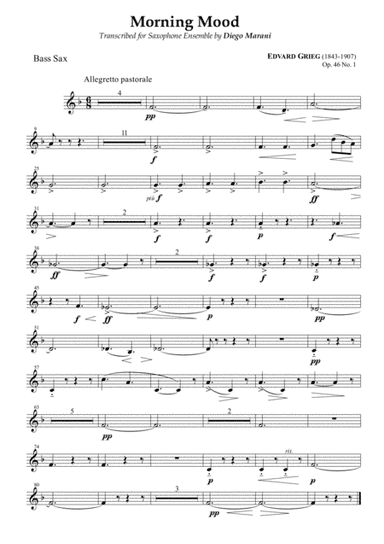 Peer Gynt Suite Op. 46 No. 1 for Saxophone Ensemble - Bass Sax (arr. Diego Marani)