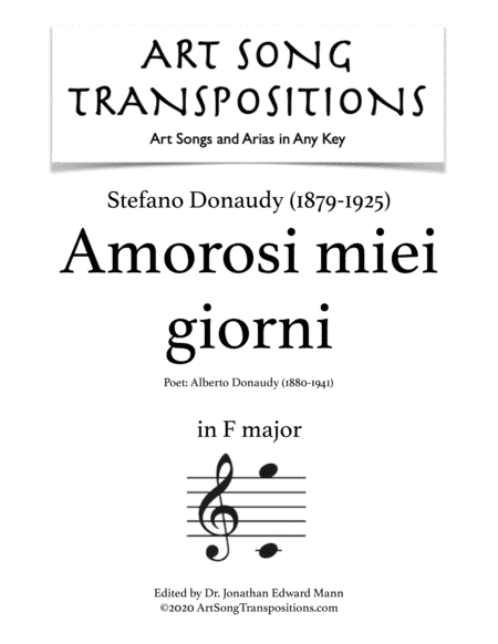 DONAUDY: Amorosi miei giorni (transposed to F major) (arr. ArtSongTranspositions.com)