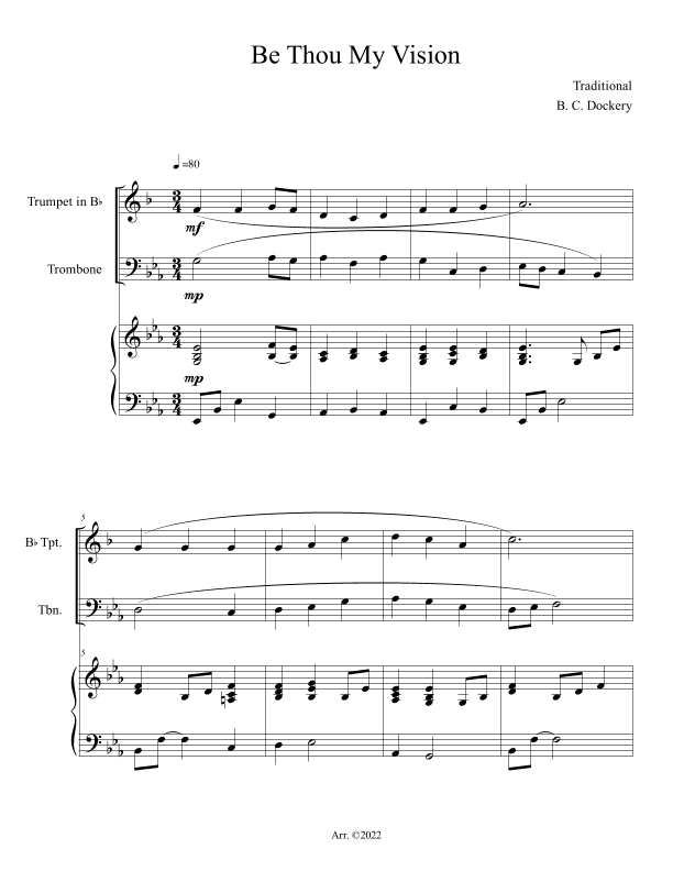 Be Thou My Vision (Trumpet and Trombone Duet with Piano Accompaniment) (arr. B. C. Dockery)