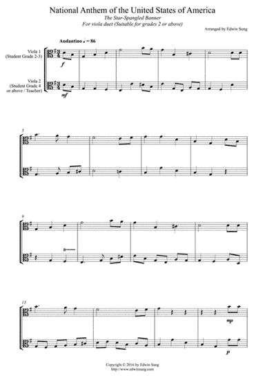 National Anthem of the USA (for viola duet, suitable for grades 2 or above) (arr. Edwin Sung)