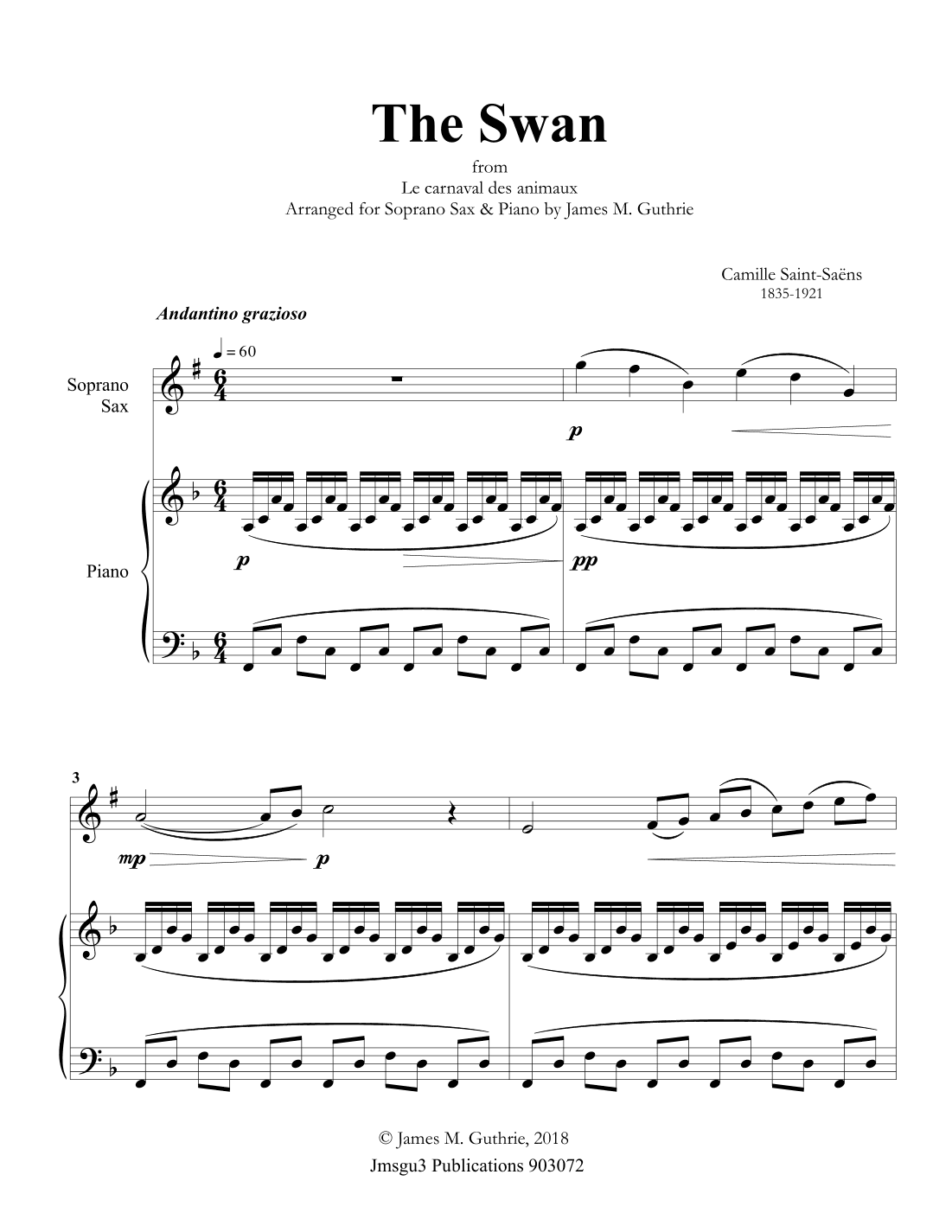 Saint-Saëns: The Swan for Soprano Sax & Piano (arr. James M. Guthrie)