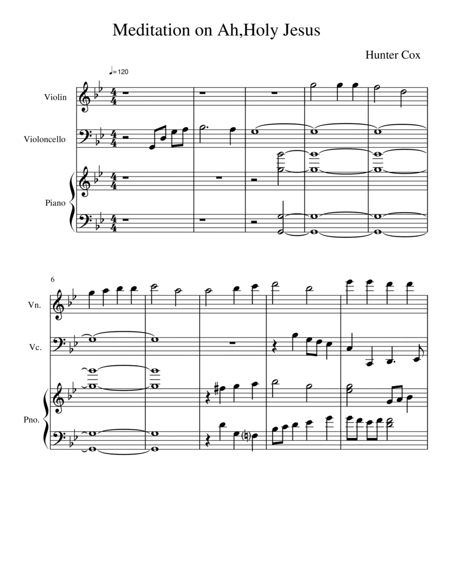 Meditation on "Ah Holy Jesus" (HERZLIEBSTER JESU) for Piano Trio (arr. Hunter Cox)