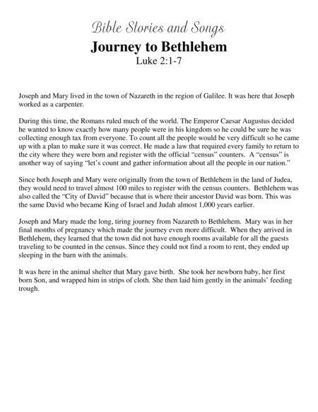 Journey to Bethlehem (Bible Stories and Songs)