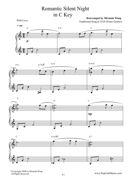 Romantic Silent Night in C Key - Touching Version (arr. Miranda Wong)