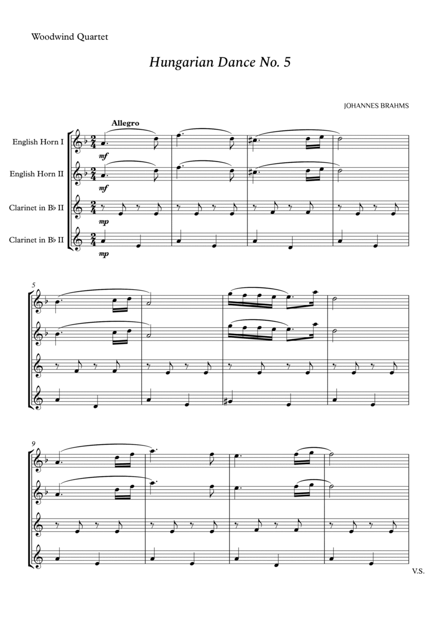 Hungarian Dance No. 5 for Woodwind Quartet (arr. Cássio Silva Chaves)