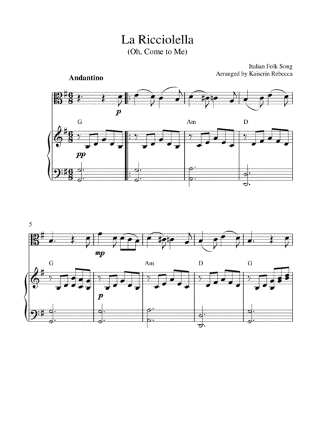 La Ricciolella (Oh, Come to Me) (viola solo and piano accompaniment) (arr. Kaiserin Rebecca)