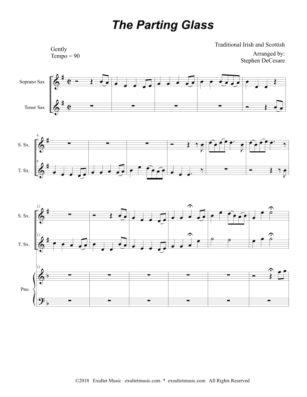 The Parting Glass (Duet for Soprano and Tenor Saxophone) (arr. Stephen DeCesare)