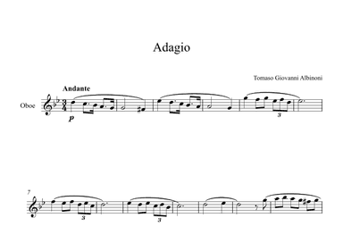 Adagio (In G Minor) - Tomaso Giovanni Albinoni (Oboe) (arr. Digital Book Music)