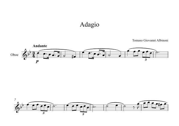 Adagio (In G Minor) - Tomaso Giovanni Albinoni (Oboe) (arr. Digital Book Music)