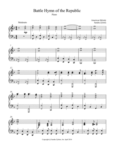 Battle Hymn of the Republic (piano part only) (arr. Sandra Zylstra)