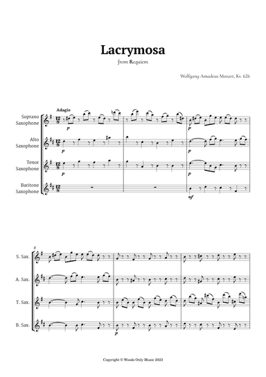 Lacrymosa by Mozart for Saxophone Quartet (arr. Ander)