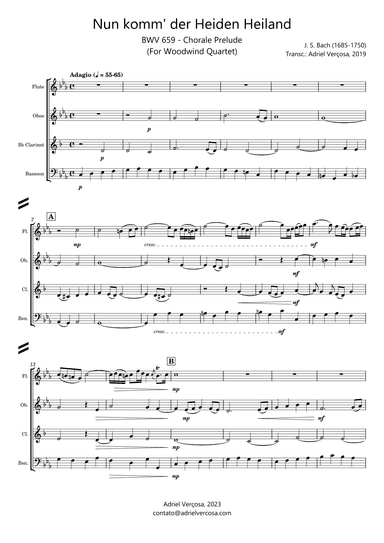 Nun komm' der Heiden Heiland - BWV 659 - Bach Chorale Prelude - Woodwind Quartet (arr. Adriel Verçosa)