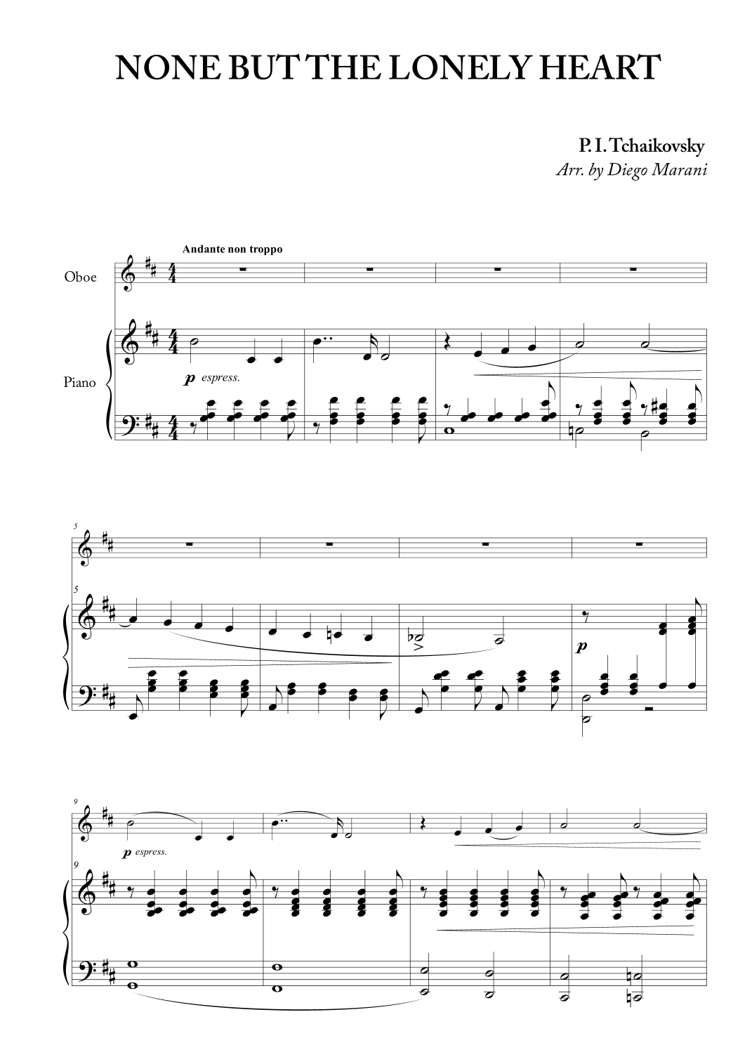 "None but the Lonely Heart" for Oboe and Piano (arr. Diego Marani)