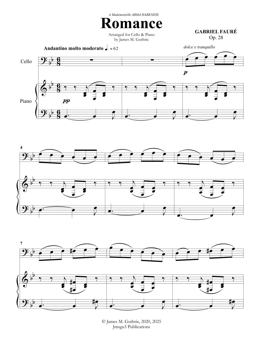 Fauré: Romance Op. 28 for Cello & Piano (arr. James Guthrie, ASCAP)