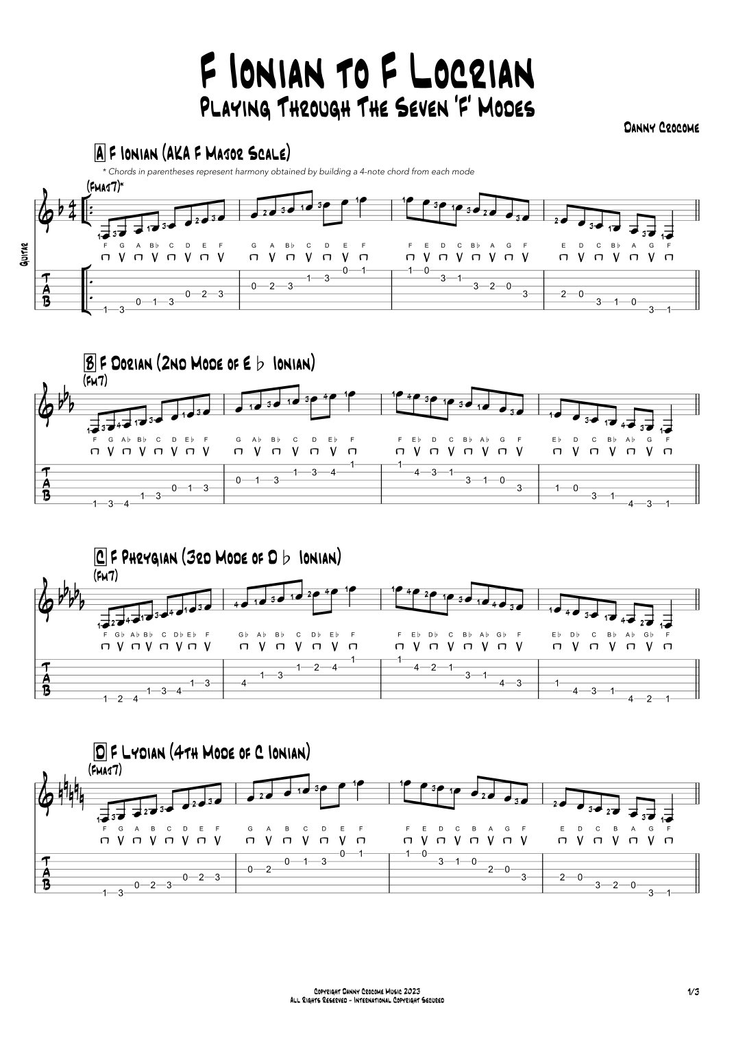 F Ionian to F Locrian (Playing Through the Seven 'F' Modes)