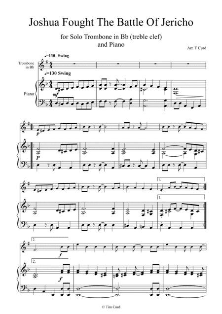 Joshua Fought the Battle of Jericho for Solo Trombone in Bb (treble clef) and Piano (arr. Tim Curd)