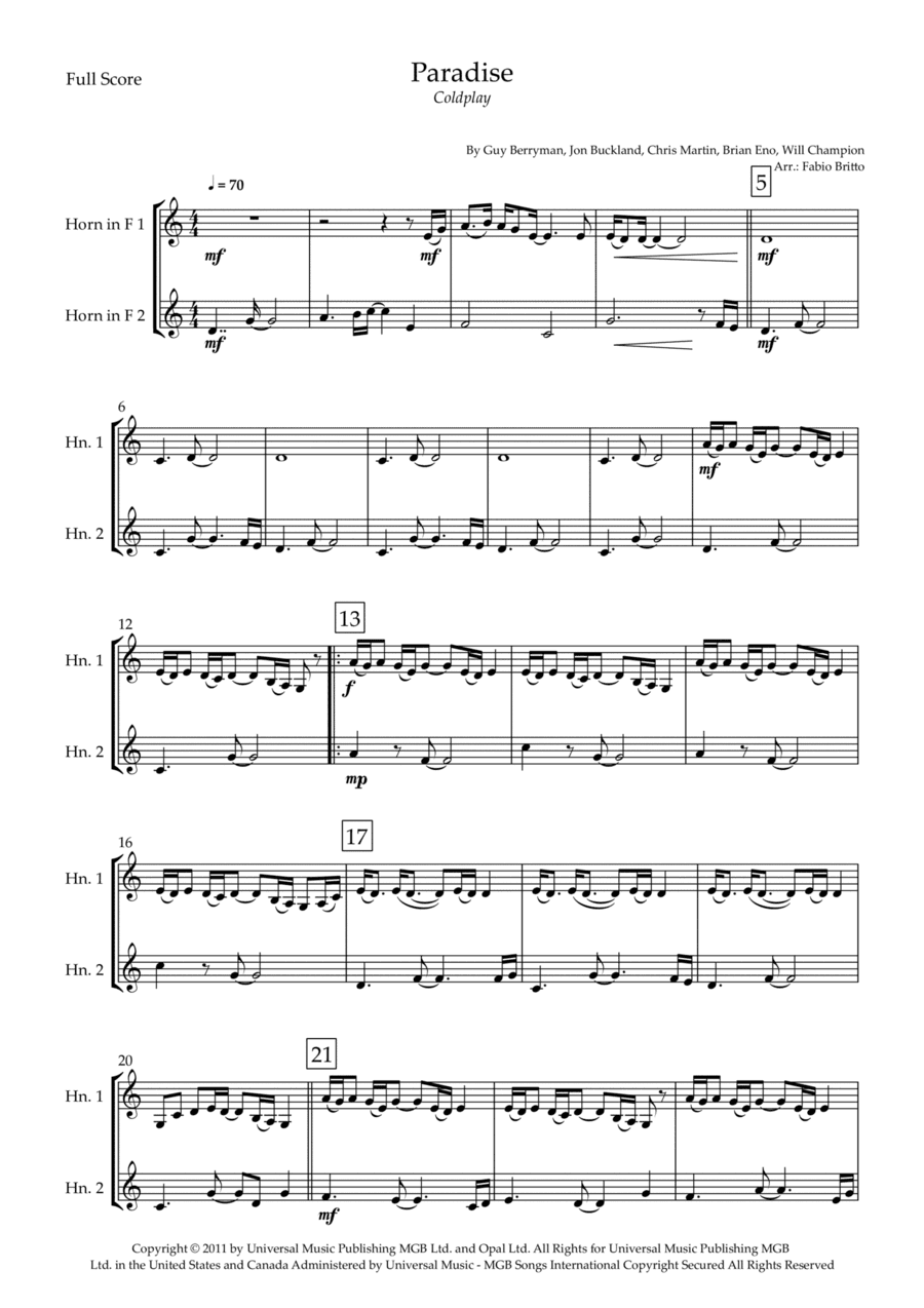 Paradise (arr. Fabio Britto)