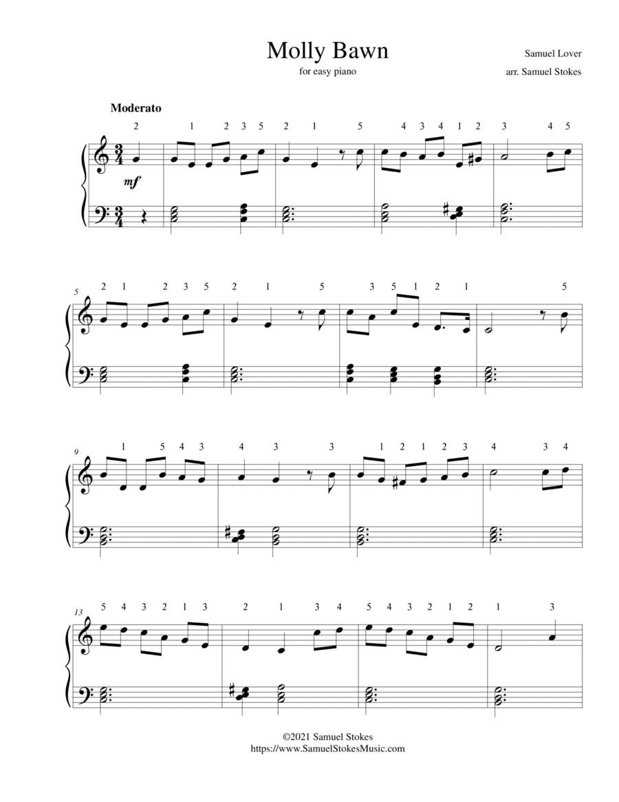 Molly Bawn - for easy piano (arr. Samuel Stokes)