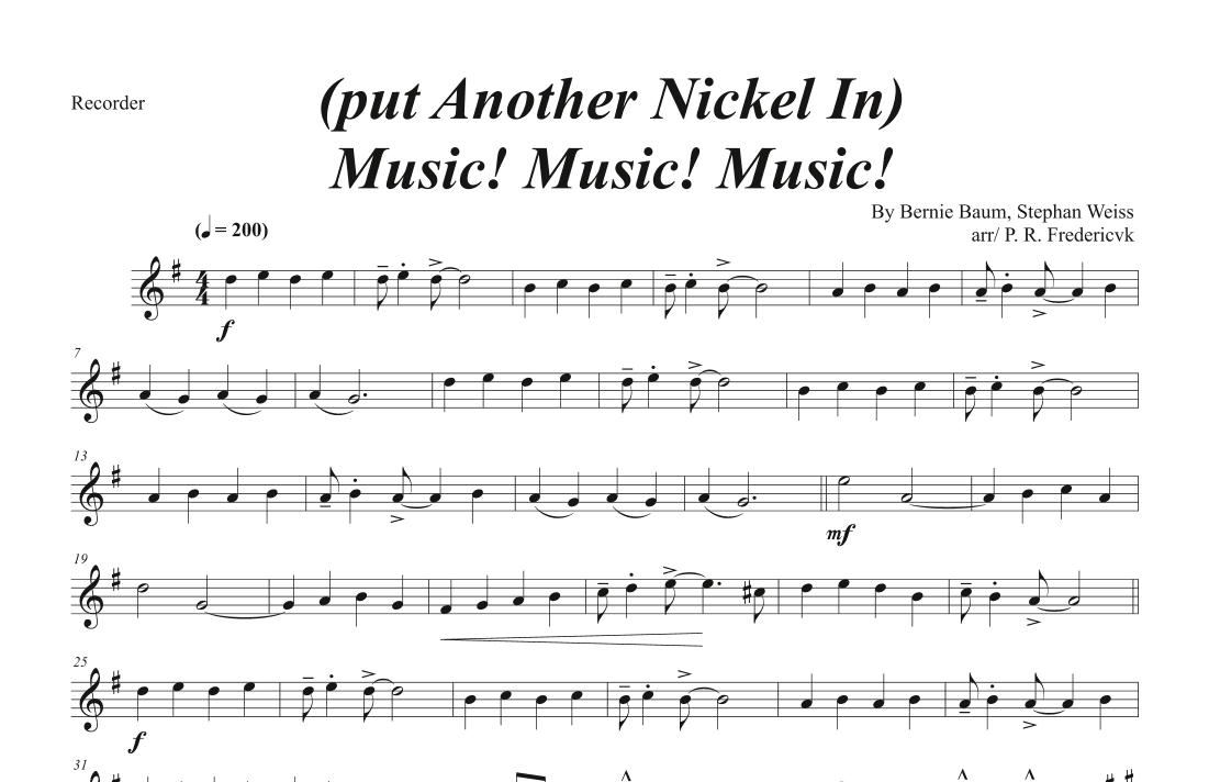 (put Another Nickel In) Music! Music! Music! (arr. P. R. Frederick)