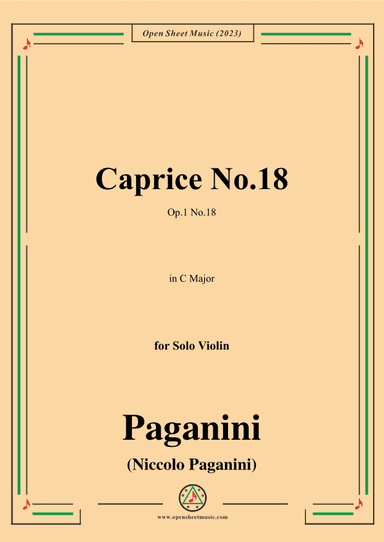 Paganini-Caprice No.18,Op.1 No.18,in C Major,for Solo Violin (arr. OSM Press)