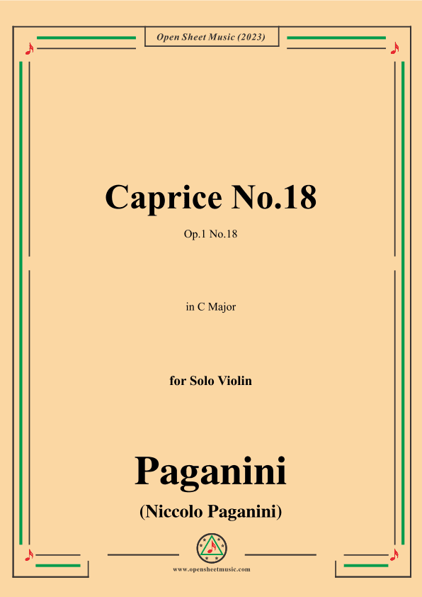Paganini-Caprice No.18,Op.1 No.18,in C Major,for Solo Violin (arr. OSM Press)