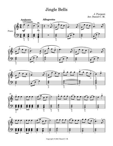 Jingle Bells for piano (easy) (arr. Daniel C. M.)