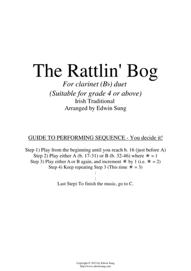 The Rattlin' Bog (for clarinet (Bb) duet, suitable for grade 4 or above) (arr. Edwin Sung)