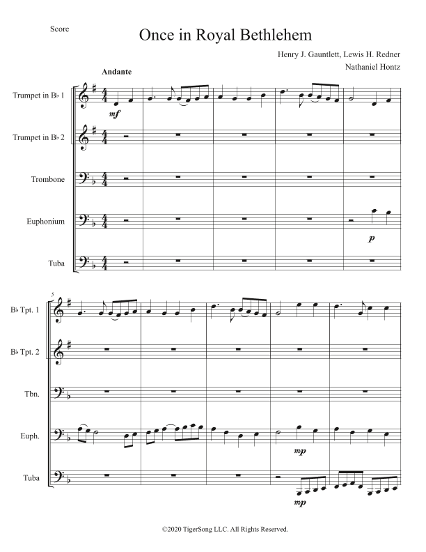 Once in Royal Bethlehem (Christmas Carol Medley) for Brass Quintet (arr. Nathaniel Hontz)