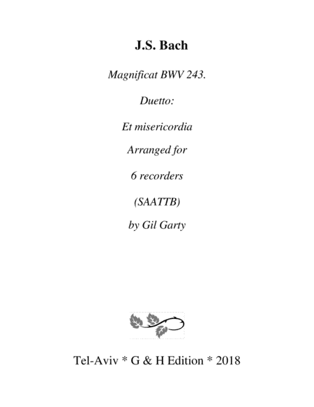 Duetto: Et misericordia from Magnificat BWV 243 (arrangement for 6 recorders) (arr. Gil Garty)