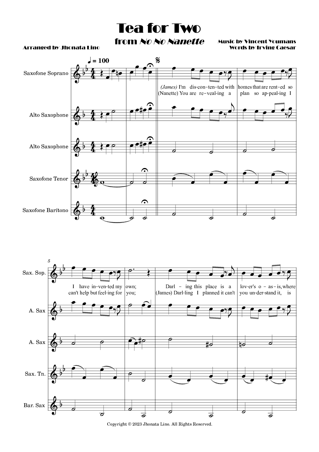 Tea For Two (arr. Jhonata Lino)