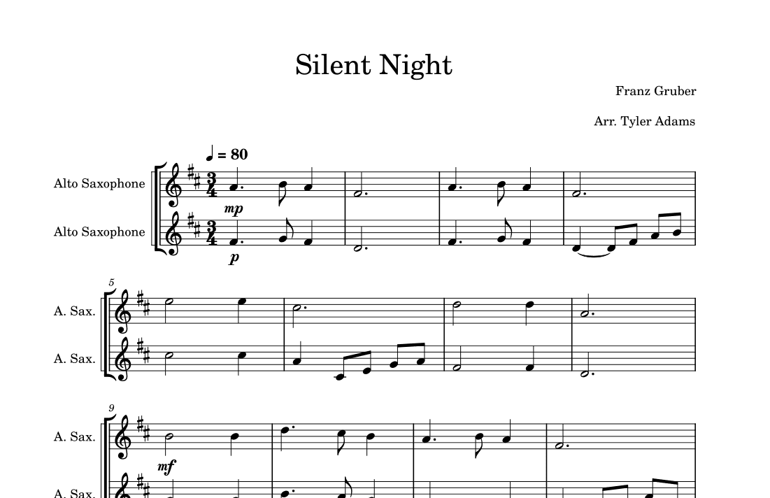 Silent Night (Alto Sax Duet) (arr. Tyler Adams)