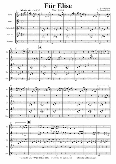For Elise - Ludwig van Beethoven - Wind Quintet (arr. Thomas H. Graf)