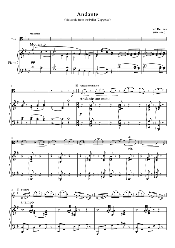 Andante (Viola solo from the ballet "Coppelia") (arr. Unknown)