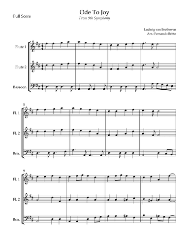Ode To Joy (from Beethoven's 9th Symphony) for Woodwind Trio (arr. Fernando Britto)