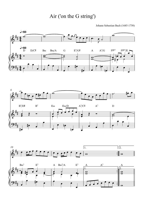 Air ('On the G srings') Violin (with chords) (arr. Alex Nunes Rodrigues)