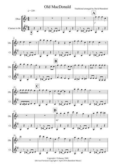 Old MacDonald for Oboe and Clarinet Duet (arr. David Burndrett)