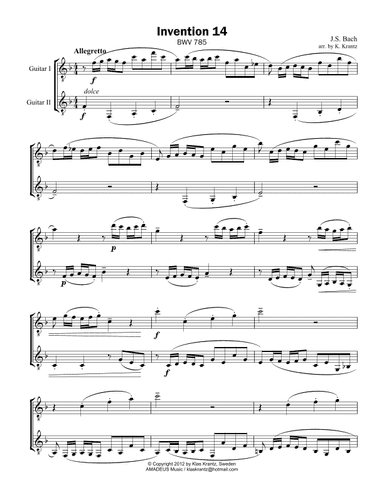Invention No. 14 for guitar duo (arr. K. Krantz)