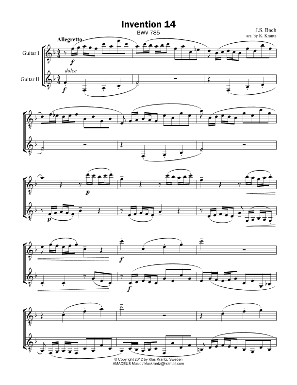 Invention No. 14 for guitar duo (arr. K. Krantz)