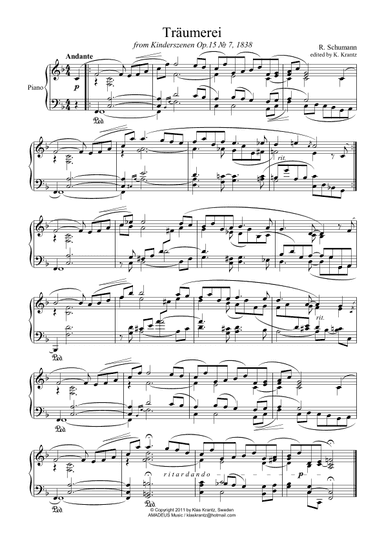 Traumerei / Dreaming for piano solo A4 (+melody, chords and harmonic analysis) (arr. K. Krantz)